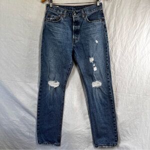 Levis Premium 501 XX Jeans 29x30 Destruction Leg Button Fly Womens Denim Blue